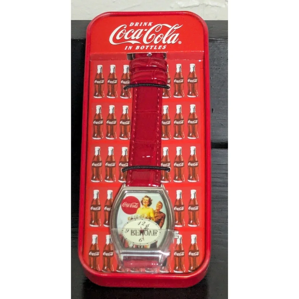 Vintage Coca Cola Red Band Watch in Original Refrigerator Tin‎ Box and Packaging